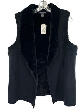 Chelsea & Theodore Black Faux Suede Vest Size Large New Open Front